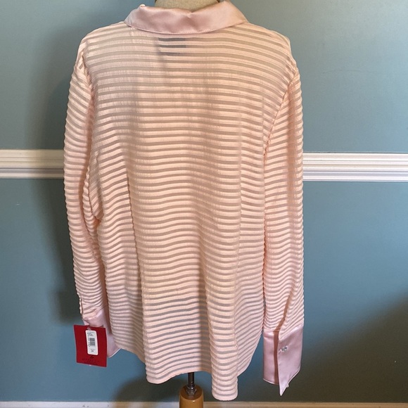 NWT JS collection sheer blush pick rhinestone button down satin collar & cuff 24 - Picture 7 of 9